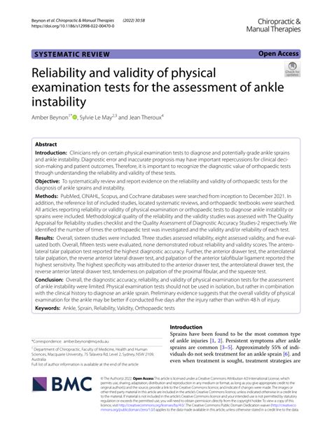 Reliability and validity of physical examination tests for the 